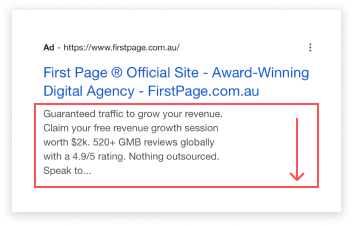 Meta description SERP example