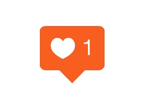 Illustration of a social media like notification icon, showing a white heart and increasing numbers inside an orange speech bubble.